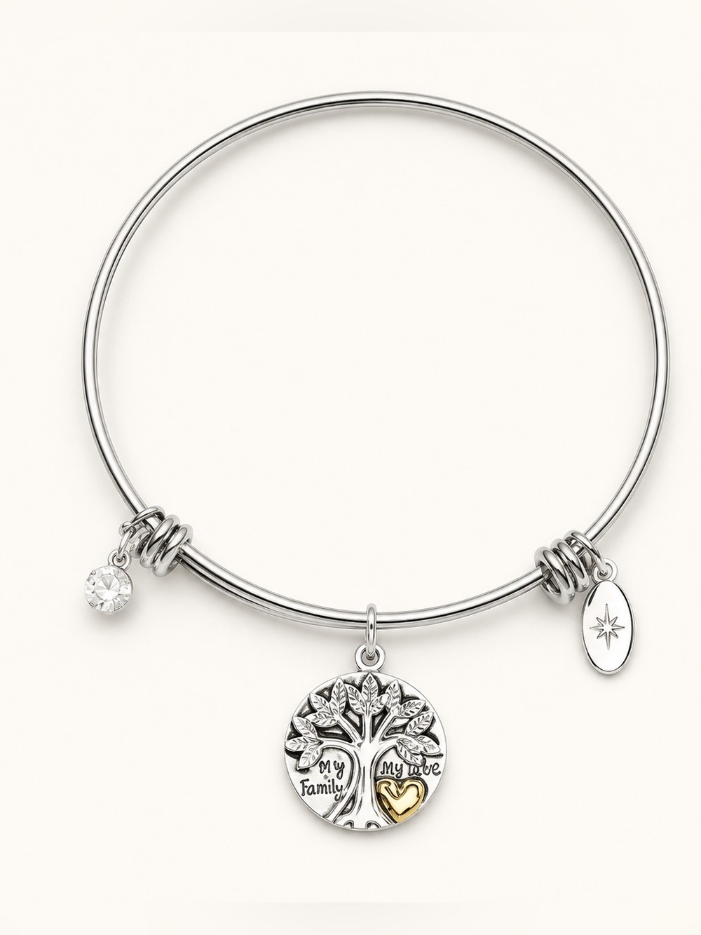 Family Tree My Family,My Love" Adjustable Bangle Bracelet in Stainless Steel NWT